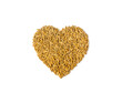Rice lover. pile of paddy rice grain in heart shape isolated on white background. Stack of raw rice in heart sign show Vegetarian lover, Culture life, Health food, Natural food, Rice for life concept.