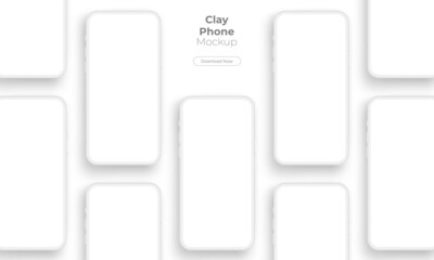 Wall Mural - Clay Mobile Phones Mockups with Blank Screens for Showing Your App Design. Vector Illustration