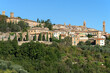 View of the medieval town of Montalcino on a sunny September day. Italy
