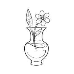 Wall Mural - The flower is in a glass vase with water. Doodle sketch isolated on white background. Hand drawn vector illustration