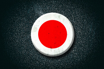 Wall Mural - Japan flag. Round badge, on a dark background. Signs and Symbols. 3D illustration.