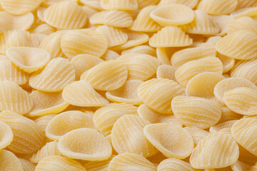 Uncooked orecchiette pasta background