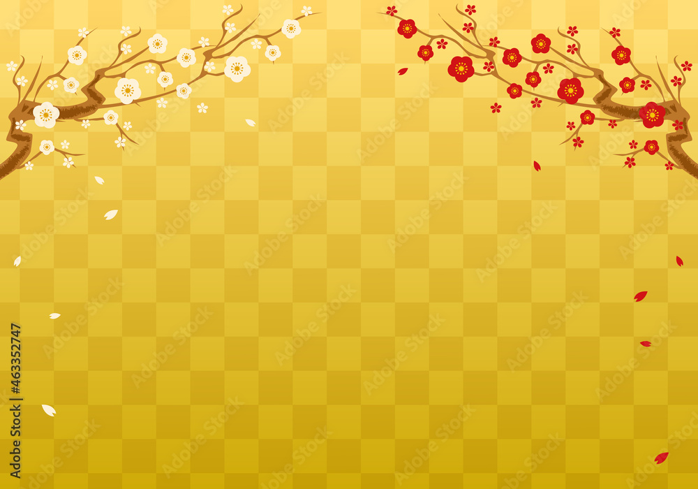 梅と和柄の背景のおめでたいベクターイラスト Poster Honyojima 梅と和柄の背景のおめでたいベクターイラスト Poster Honyojima