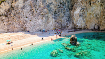 Aerial drone view of the Ionian Sea coast of Zakynthos, Greece