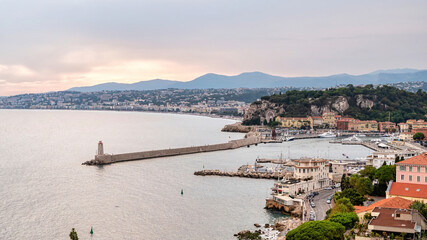 Wall Mural - View of the sea port in Nice at sunset, France