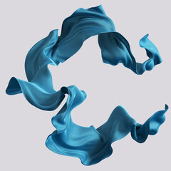 Wall Mural - Flying circle of fabric element, blue floating scarf 3d rendering, fashion banner for product advertising