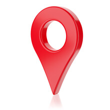 Red Map Geo Tag Isolated On White. 3d Rendering.