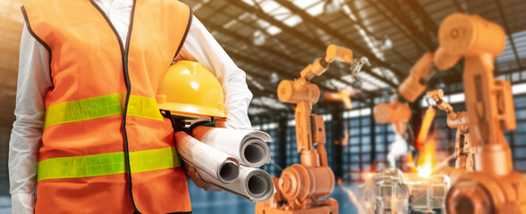 Technician or engineer work with robot