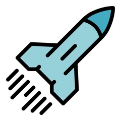 Sticker - Flying rocket icon. Outline flying rocket vector icon color flat isolated