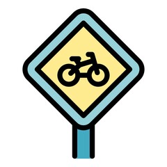 Canvas Print - Bike sign road icon. Outline bike sign road vector icon color flat isolated