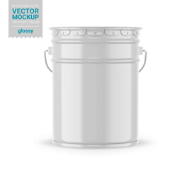 Wall Mural - White glossy metal paint bucket mockup. Vector illustration.