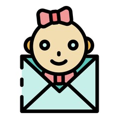 Sticker - Baby in an envelope icon. Outline baby in an envelope vector icon color flat isolated