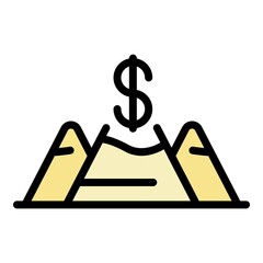 Wall Mural - Mountains and dollar icon. Outline mountains and dollar vector icon color flat isolated