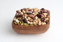Dried Mixed Beans In Wood Bowl