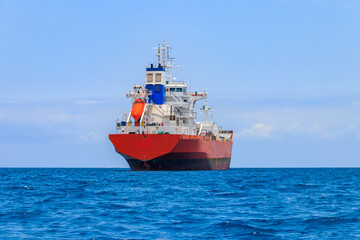 Large industrial ship sailing in the Indian ocean near Zanzibar, Tanzania