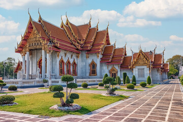 Poster - Wat Benchamabophit temple in Bangkok city