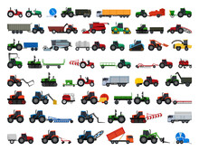Vector Collection Of Agricultural Machinery And Transport. Detailed Illustrations Of Special Vehicles.