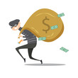 © Cup~Cup~Pop - Sneaking thief with money bags cartoon on white background. Bank robbers run away with money bags.