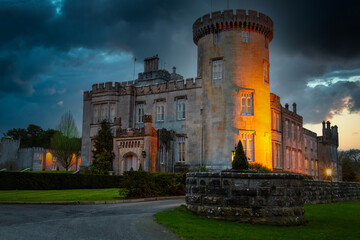 Dromoland Castle in west Ireland at dusk.