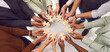 © Studio Romantic - Banner background with multiethnic group of young people standing together and joining pieces of jigsaw puzzle as metaphor for business team and teamwork. Cropped shot of hands holding jigsaw parts