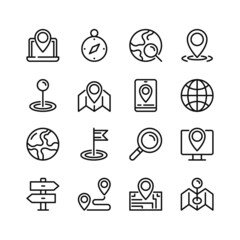 Wall Mural - Map line icons. Set of outline symbols, simple graphic elements, modern linear style black pictograms collection. Vector line icons set