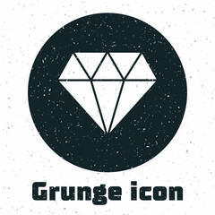 Sticker - Grunge Diamond icon isolated on white background. Jewelry symbol. Gem stone. Monochrome vintage drawing. Vector