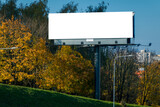 Fototapeta Na ścianę - Mock up. Big blank horizontal billboard in the city. Retail, outdoor advertisement, public information board