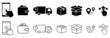 Click and collect order, vector icons set, online order, delivery truck, delivery service steps, pick up order at pickup point, payment, rating icon, rating review, flat illustration