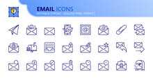 Simple Set Of Outline Icons About Email. Technology And Communication Concept.