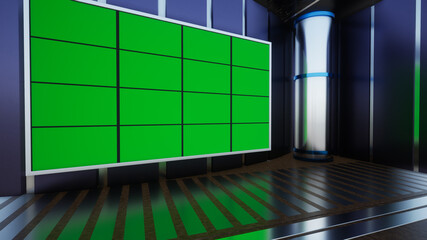 Wall Mural - 3D Virtual TV Studio News with green screen, 3D Rendering