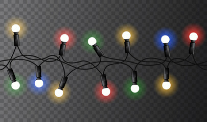 Wall Mural - vector seamless colorful christmas light garland pattern on dark background