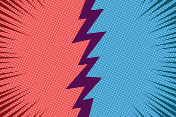 Template split into two parts. Vector background in comic book style, retro pop art.