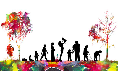 Wall Mural - Silhouettes of people. Woman life cycle abstraction. Vector illustration