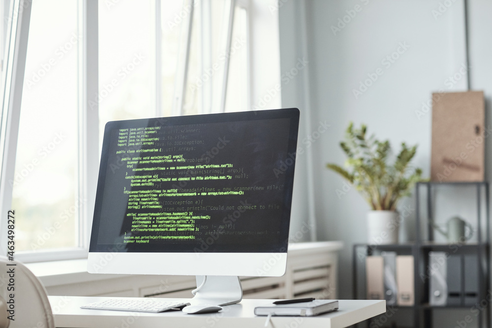 Foto de Stock Background image of PC screen with green code lines on ...