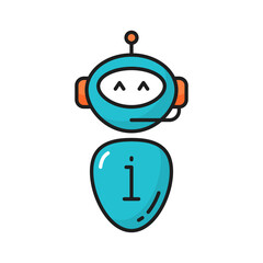 Aufkleber - Hotline assistant chatbot robot in headphones isolated blue icon. Vector call center chatbot in headphones headset. Virtual online help voice support android, artificial intelligence operator