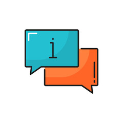 Fototapete - Chat bubbles with information sign, question box isolated color line icon. Vector inform or instruction guide, expert hotline and FAQ, answers consulting. Info render, fax or help note, speech notice