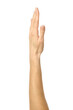 © Iurii - Raised hand voting or reaching. Woman hand gesturing isolated on white