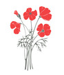 Bouquet of red poppies. Stylized vector illustration of flowers.