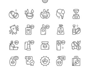 Coconut cosmetic. Natural ingredients and oil. Coconut cosmetics shop and store. Buy, price and product reviews. Pixel Perfect Vector Thin Line Icons. Simple Minimal Pictogram