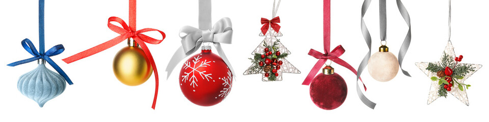 Beautiful Christmas decorations on white background