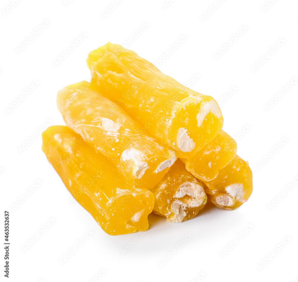 Tasty Turkish delight on white background