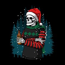 Merry Christmas Winter Skull Vector Illustration