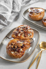 Wall Mural - Pear baked with blue cheese, nuts and honey,