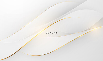 Abstract white and gray background with gorgeous golden line decoration. Luxurious.