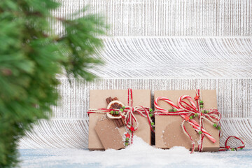 Wall Mural - Christmas gift boxes with craft decor