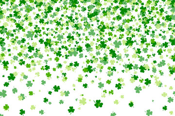 Shamrock or green clover leaves pattern background flat design vector illustration isolated on white background. St Patricks Day shamrock symbols decorative elements pattern.