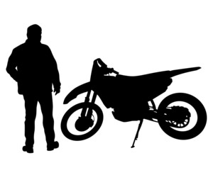 Fototapete - Man in protective clothing rides sport bike. Isolated silhouette on a white background
