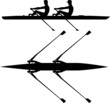 Double scull rowboat team training before competition, black silhouette