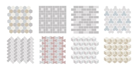Wall Mural - tile pavements top view. set of vector street, path , brick, architectural elements. collection of p