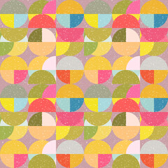 Aufkleber - Modern vector abstract seamless geometric pattern with semicircles and circles in retro scandinavian style. Pastel colored colorful shapes with worn out texture .